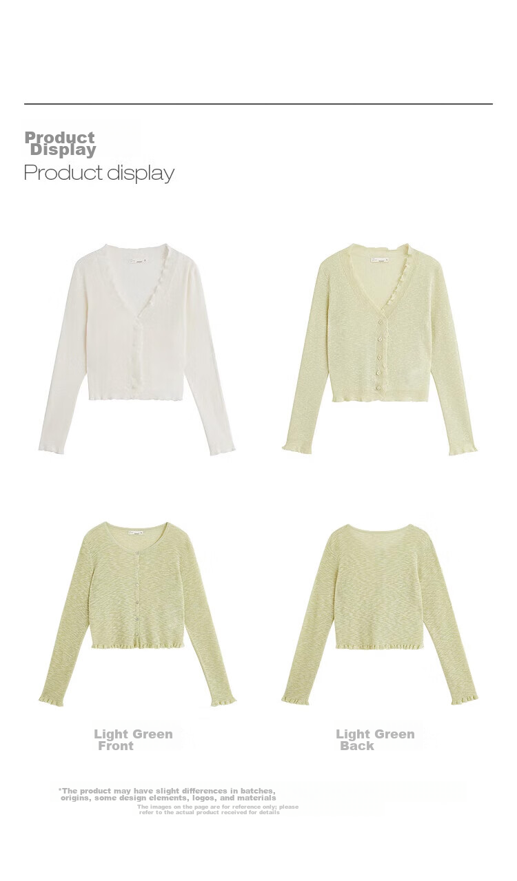 Inman Lotus Leaf V-Neck Lightweight Knit Cardigan Slim Fit Long Sleeve Top Vacation Style 40
